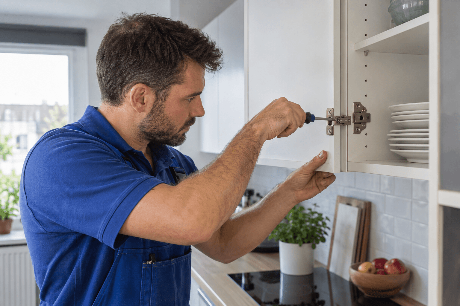 Ajuste de la bisagra de una puerta de mueble de cocina