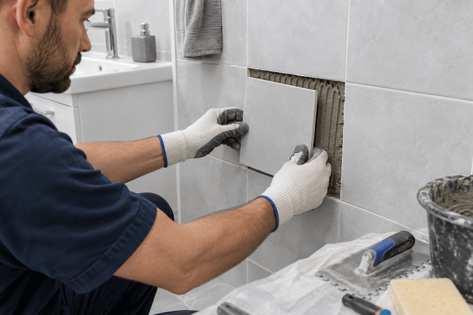 Sustitución de un azulejo dañado en una pared de baño