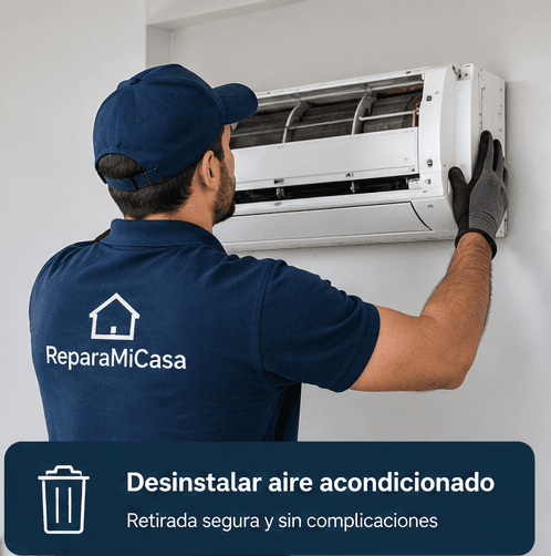 Técnico desinstalando un equipo de aire acondicionado Split