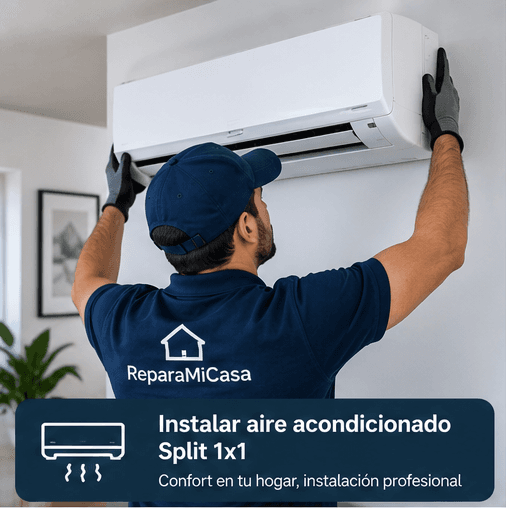 Técnico instalando un aire acondicionado Split 1x1 en una vivienda