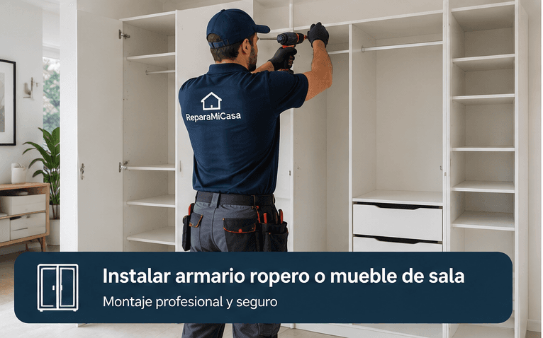 Montador profesional instalando un armario ropero en una vivienda