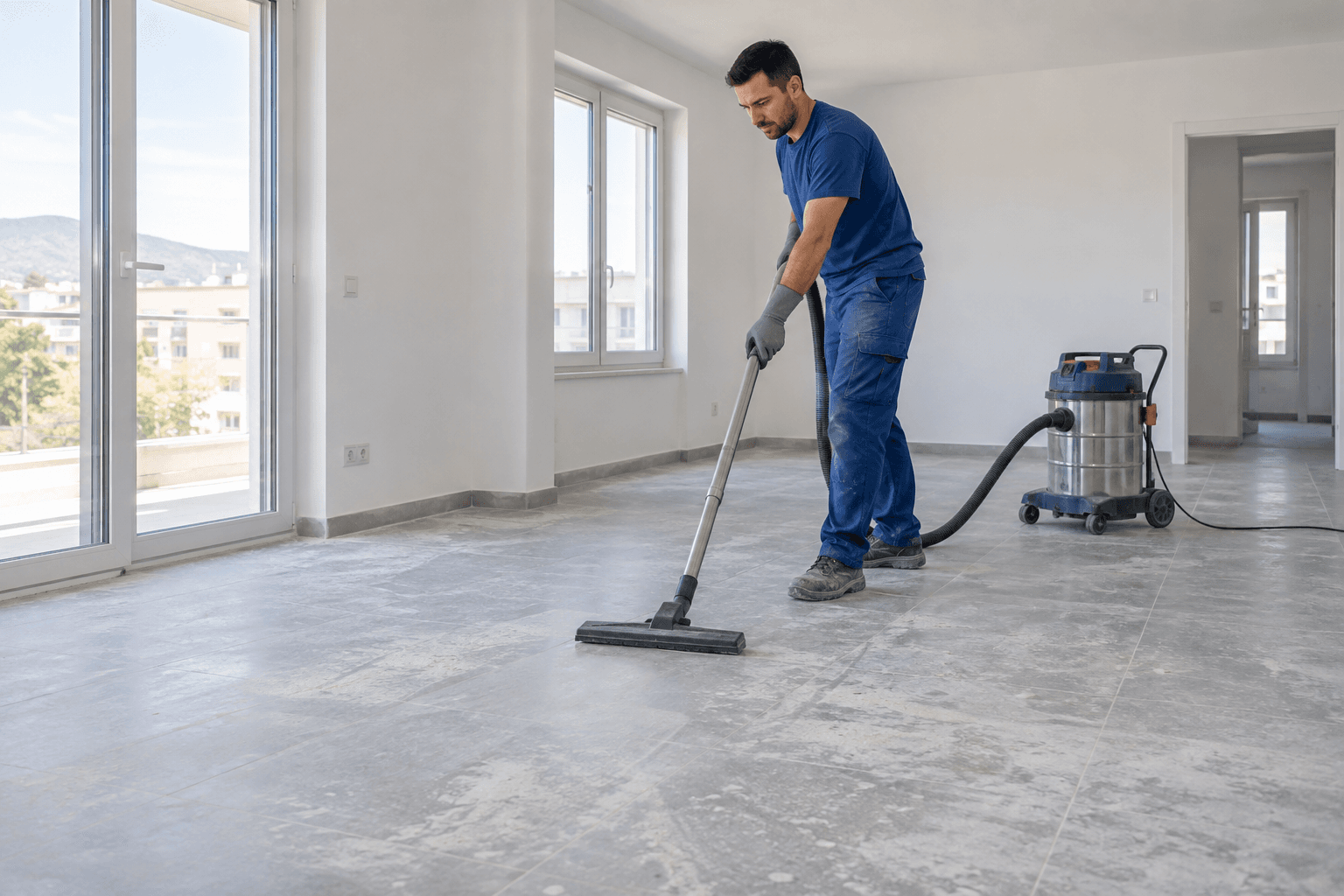 Aspirado del polvo en una vivienda recién reformada