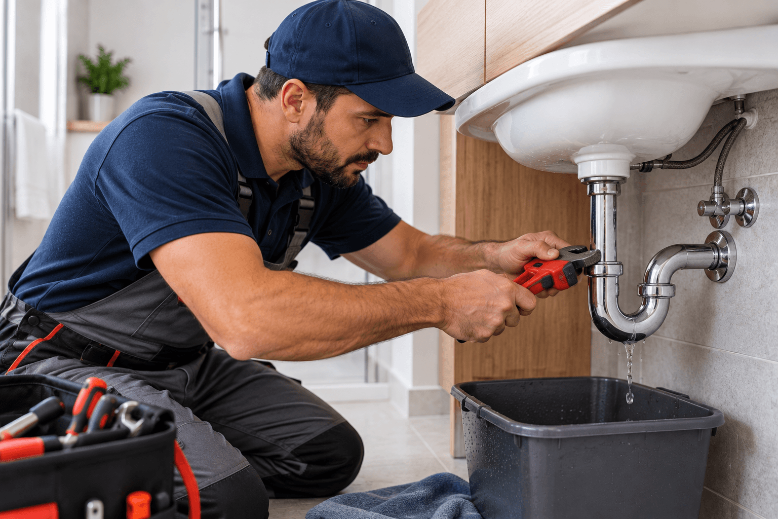 fontanero arreglando fuga de agua